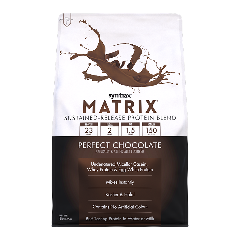 SYNTRAX MATRIX PROTEIN BLEND 2.27 kg. (5 lbs) Perfect Chocolate เมื่อซื้อ Syntrax Matrix ขนาด 5 ปอนด์ (รสใดก็ได้) จำนวน 2 ถุง รับฟรี!! ส่วนลด 300 บาท