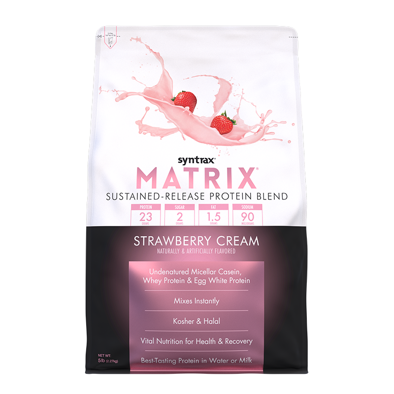 SYNTRAX MATRIX PROTEIN BLEND 2.27 kg. (5 lbs) Strawberry Cream เมื่อซื้อ Syntrax Matrix ขนาด 5 ปอนด์ (รสใดก็ได้) จำนวน 2 ถุง รับฟรี!! ส่วนลด 300 บาท