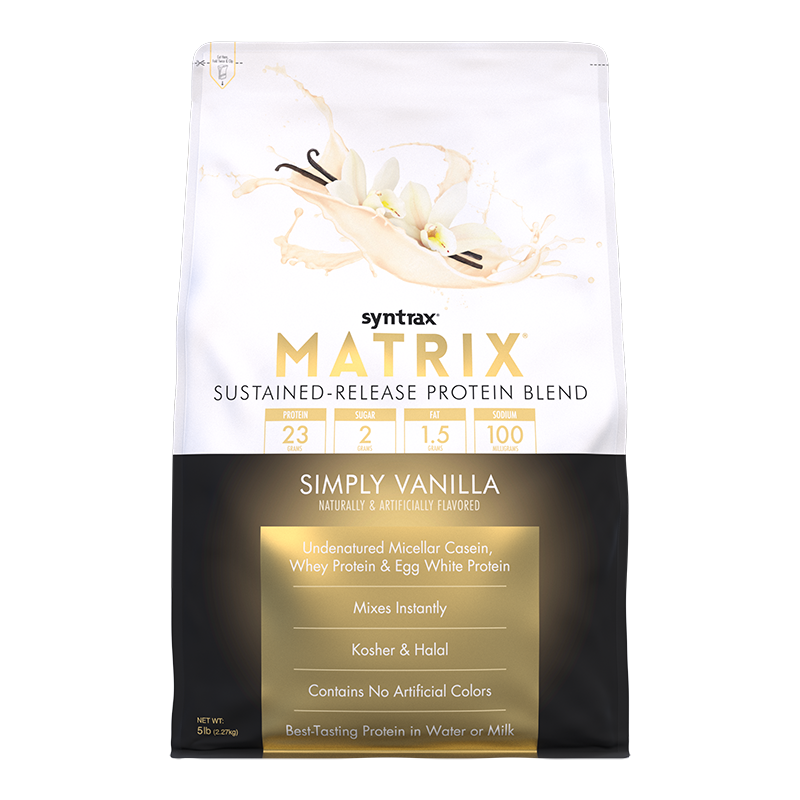 SYNTRAX MATRIX PROTEIN BLEND 2.27 kg. (5 lbs) Simply Vanilla เมื่อซื้อ Syntrax Matrix ขนาด 5 ปอนด์ (รสใดก็ได้) จำนวน 2 ถุง รับฟรี!! ส่วนลด 300 บาท